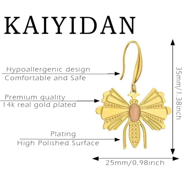 Gold Bee Shaped Boho Dangle Statement Vintage Cute Long Earring for Women - Picture 4 of 9